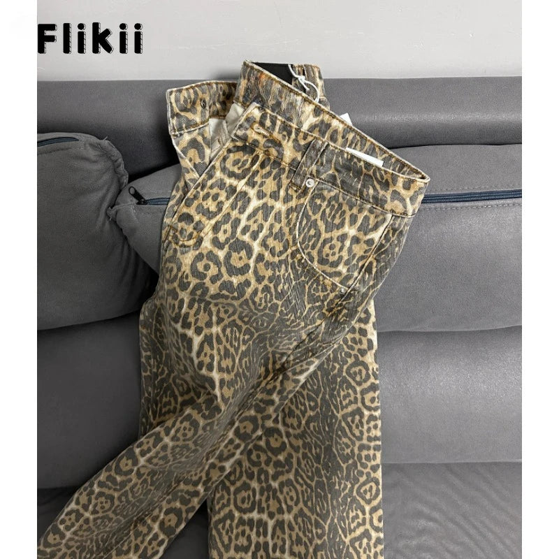 Y2K High-Waisted Leopard Print Big Jeans Pant