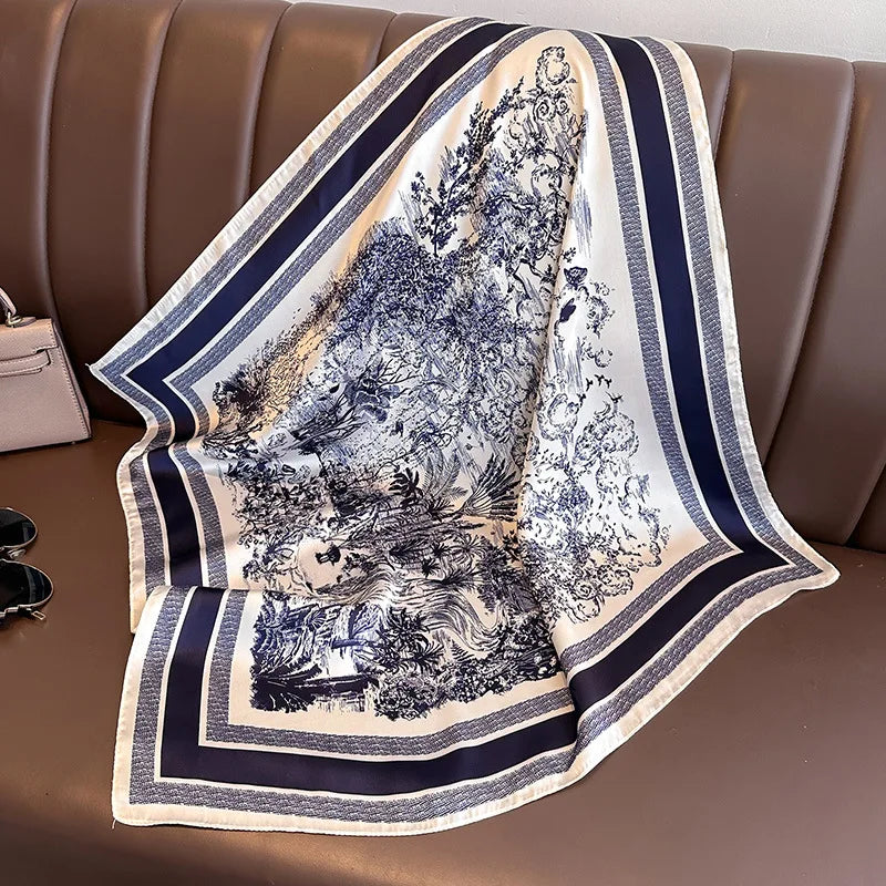 Elegant Floral Silk-Feel Square Scarf - 60-80cm Versatile Women's Neck Scarf