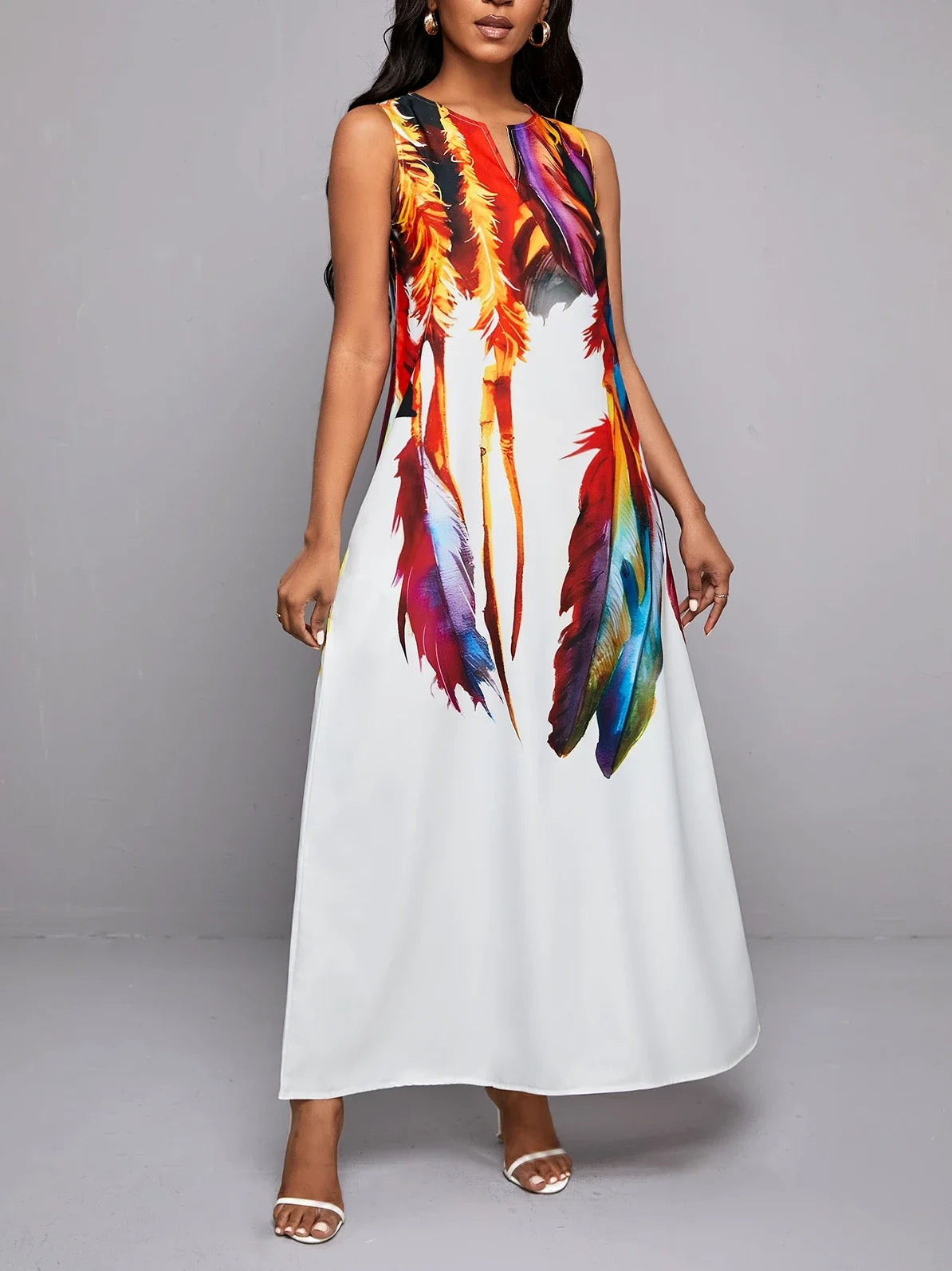 Vintage Maxi Pocket Loose Casual Print A-Line Dress