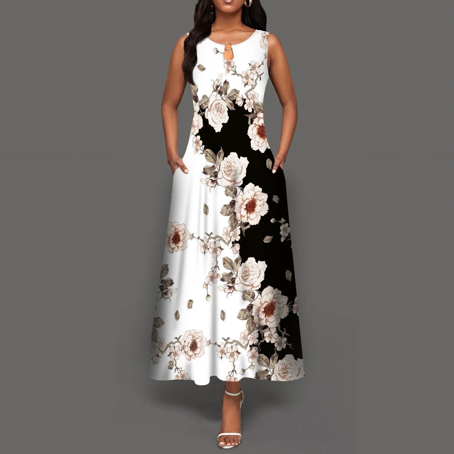 Floral Bohemian Maxi Dress with Pockets