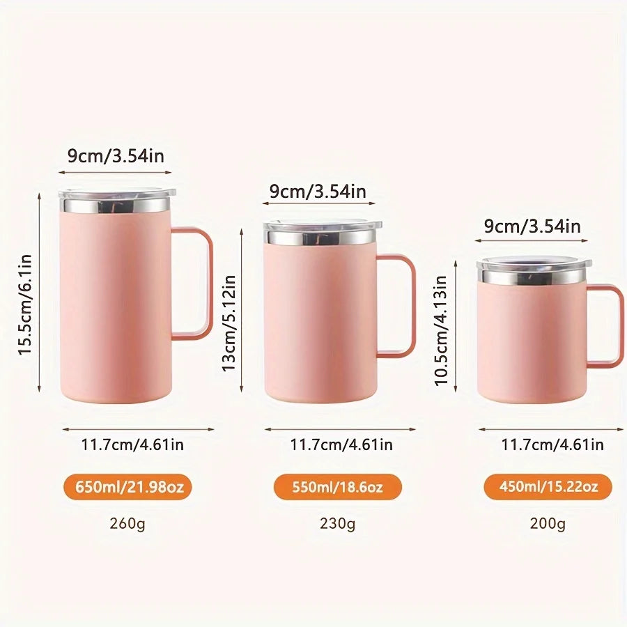 1pc Insulated Coffee Mug Cup With Handle Stainless Steel Travel Coffee Mug With Flip Lid Double Wall Vacuum Coffee Tumbler Gift