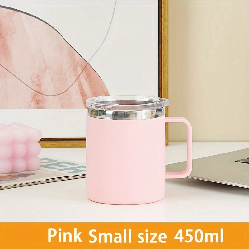 1pc Insulated Coffee Mug Cup With Handle Stainless Steel Travel Coffee Mug With Flip Lid Double Wall Vacuum Coffee Tumbler Gift
