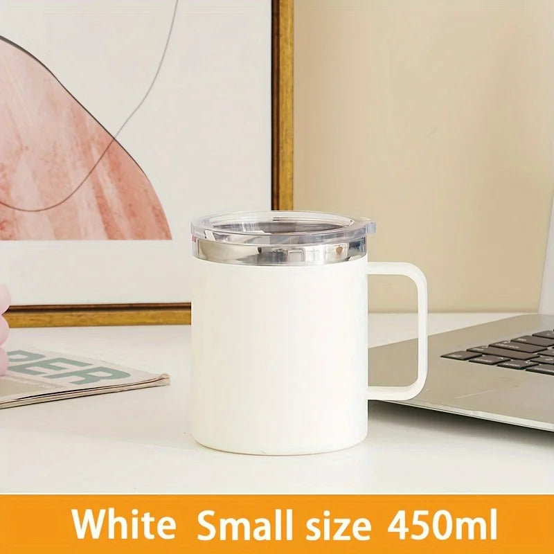 1pc Insulated Coffee Mug Cup With Handle Stainless Steel Travel Coffee Mug With Flip Lid Double Wall Vacuum Coffee Tumbler Gift