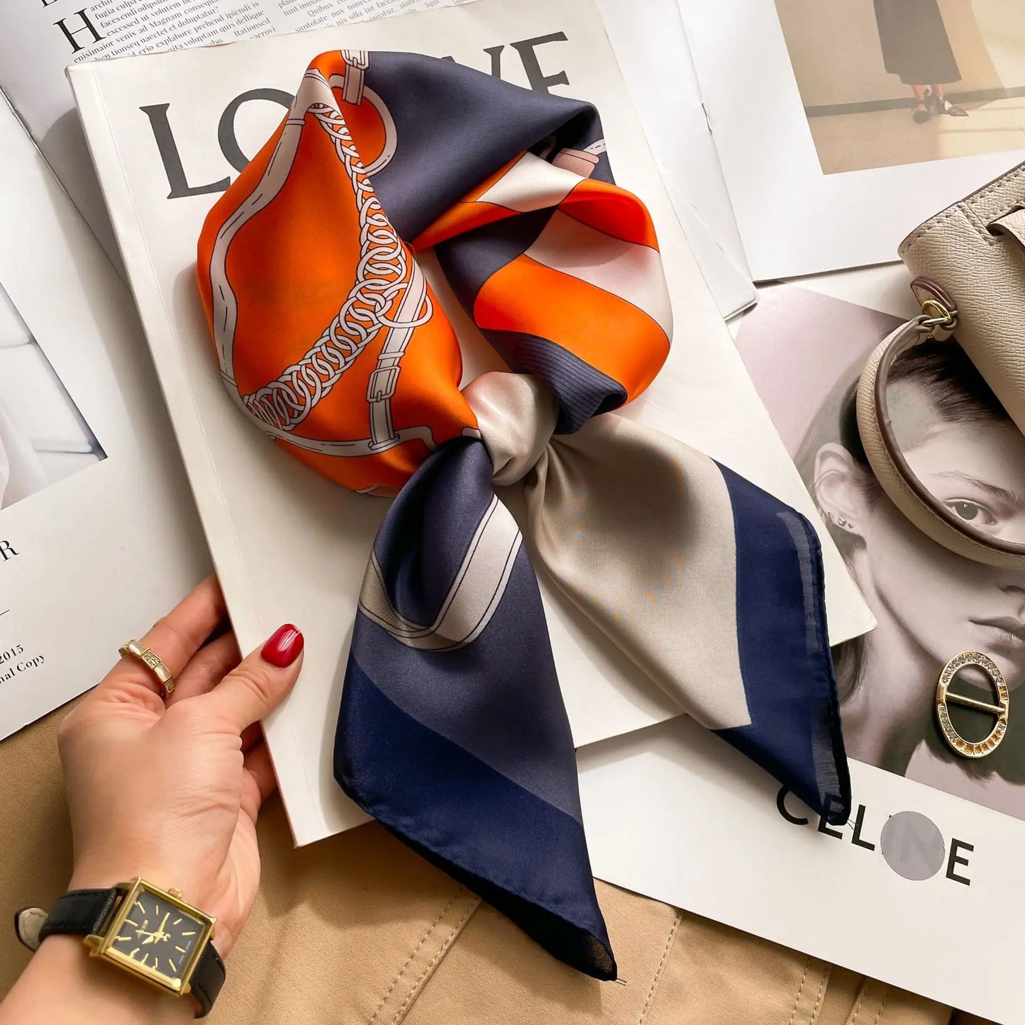 RUNMEIFA Luxury Silk Square Scarf