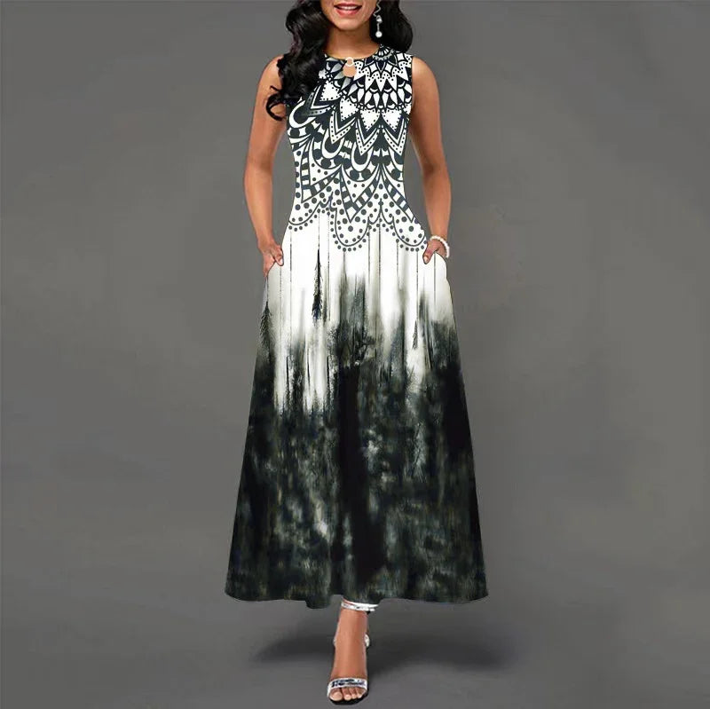 Floral Bohemian Maxi Dress with Pockets
