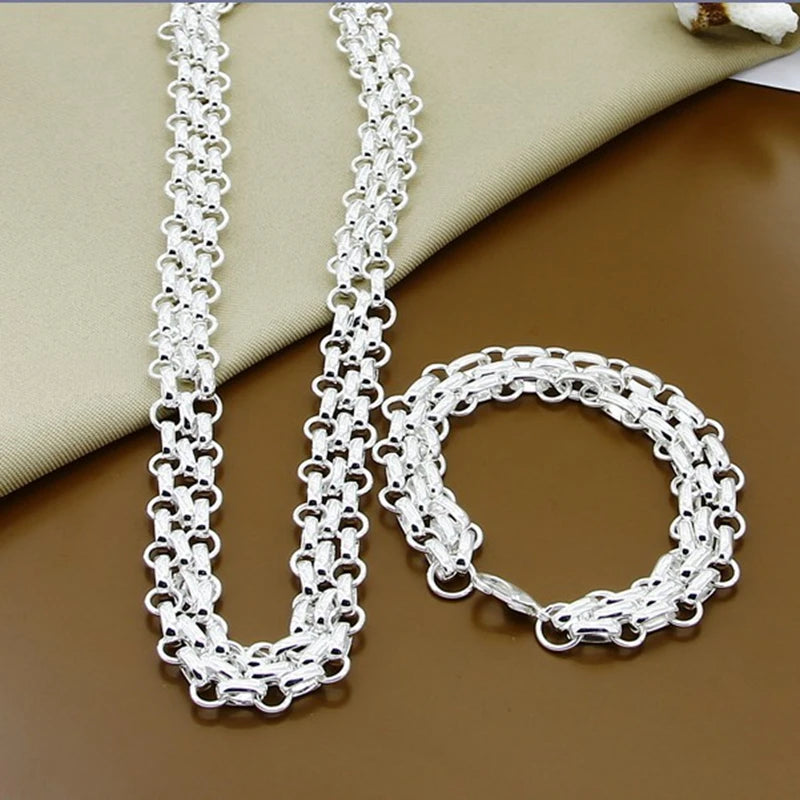 Luxury 925 Sterling Silver Interlocking Chain Jewelry Set