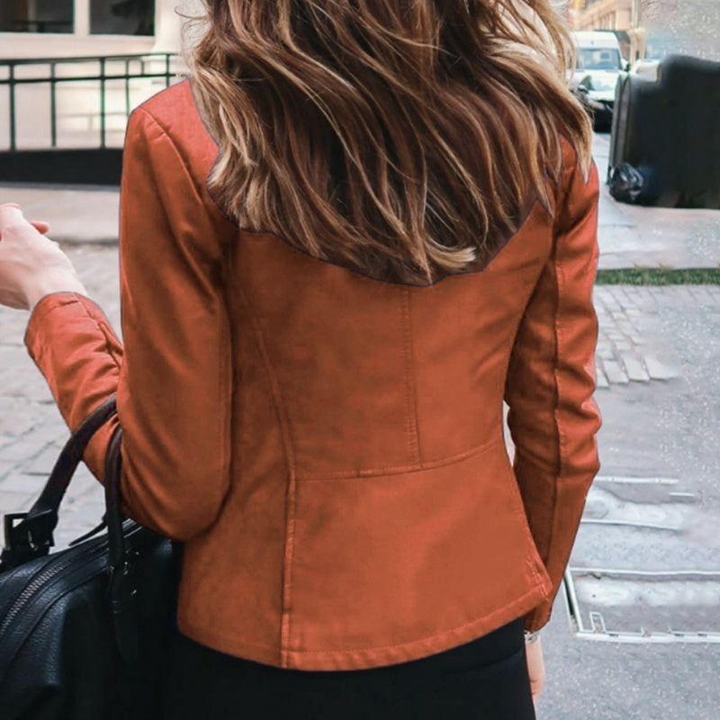 Women's Classic Slim Fit Faux Leather Motorcycle Jacket