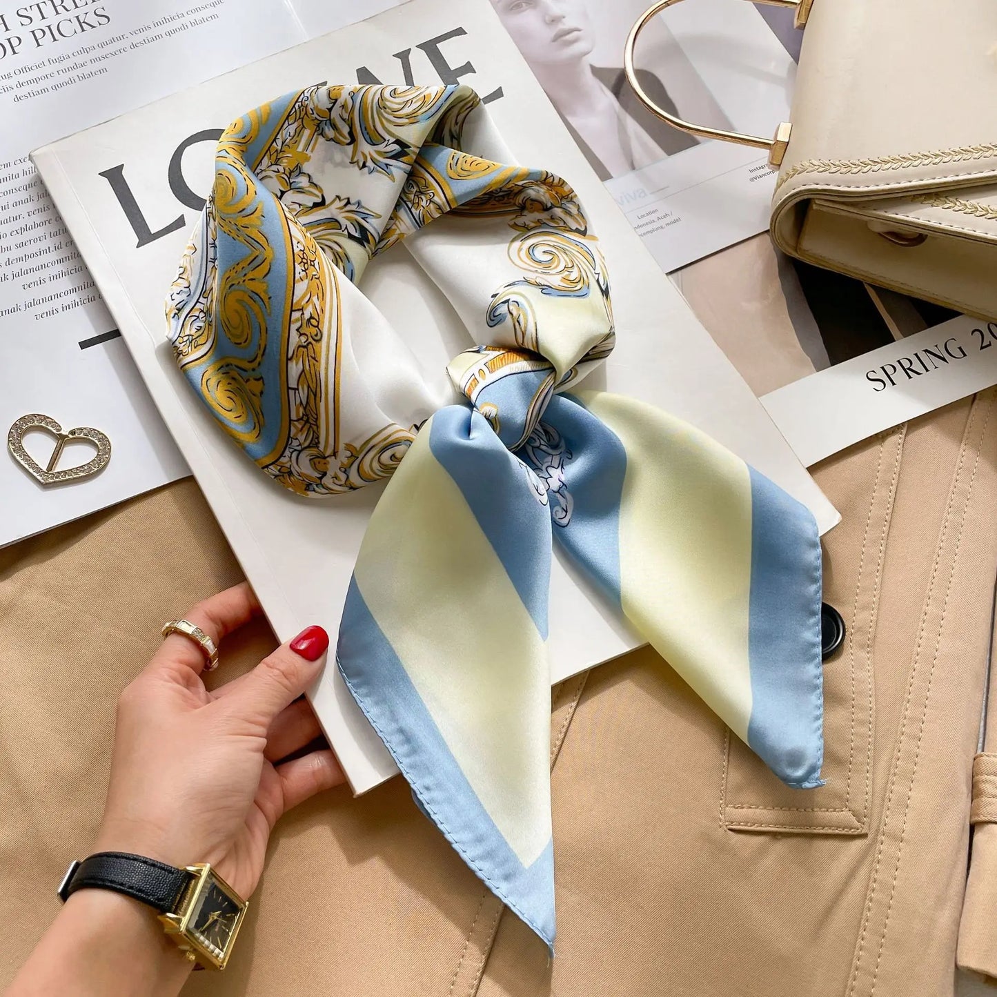RUNMEIFA Luxury Silk Square Scarf