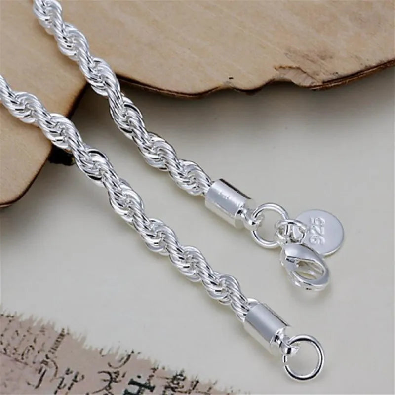 Handcrafted 925 Sterling Silver Twisted Rope Bracelet