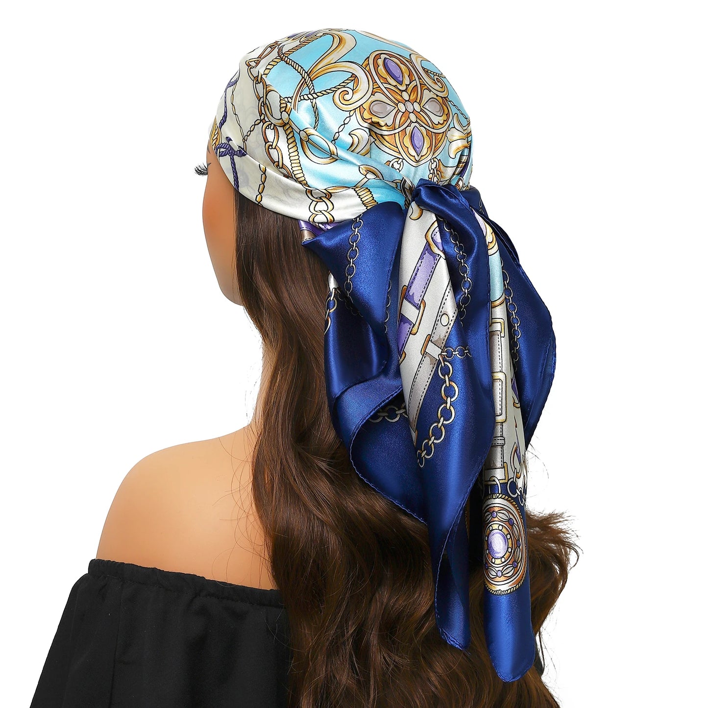 90*90cm Women Scarf Silk Feeling Hair Neck Square Brand Office bandanna muffler Waiter Flight Attendants Handkerchief Rings wrap