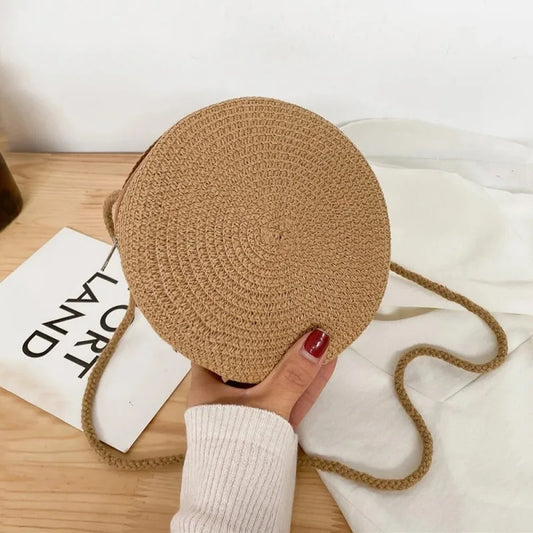 Handwoven Round Straw Crossbody Bag