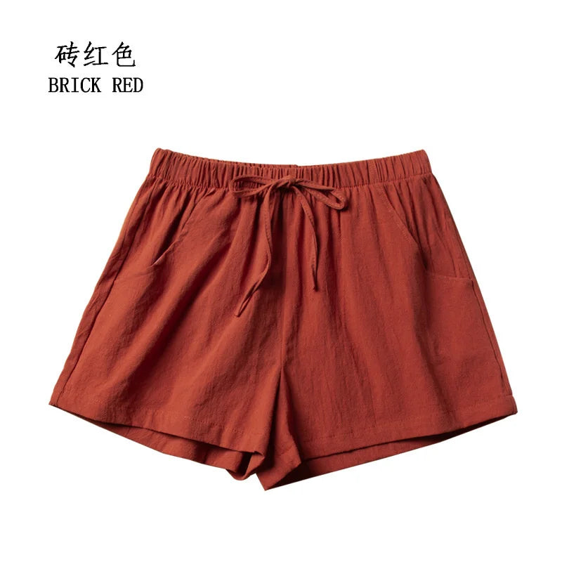 High-Waisted Linen Cotton Casual Shorts for Women