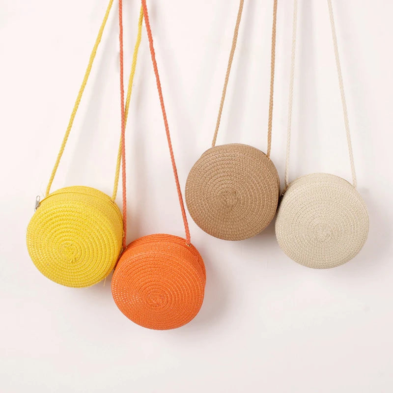 Handwoven Round Straw Crossbody Bag