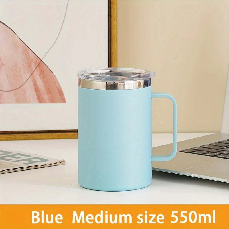 1pc Insulated Coffee Mug Cup With Handle Stainless Steel Travel Coffee Mug With Flip Lid Double Wall Vacuum Coffee Tumbler Gift