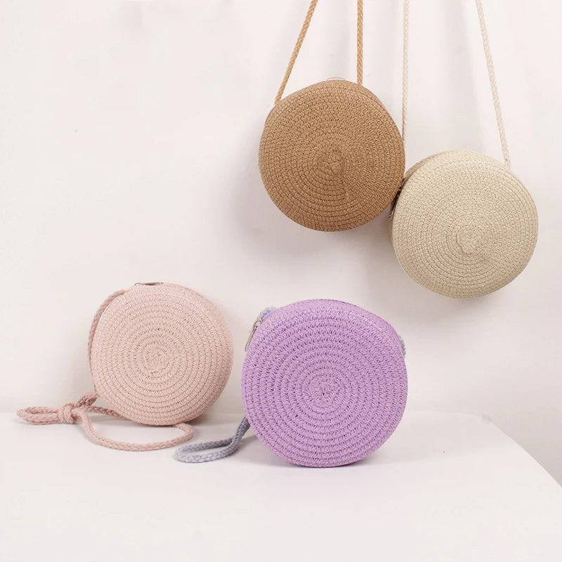 Handwoven Round Straw Crossbody Bag