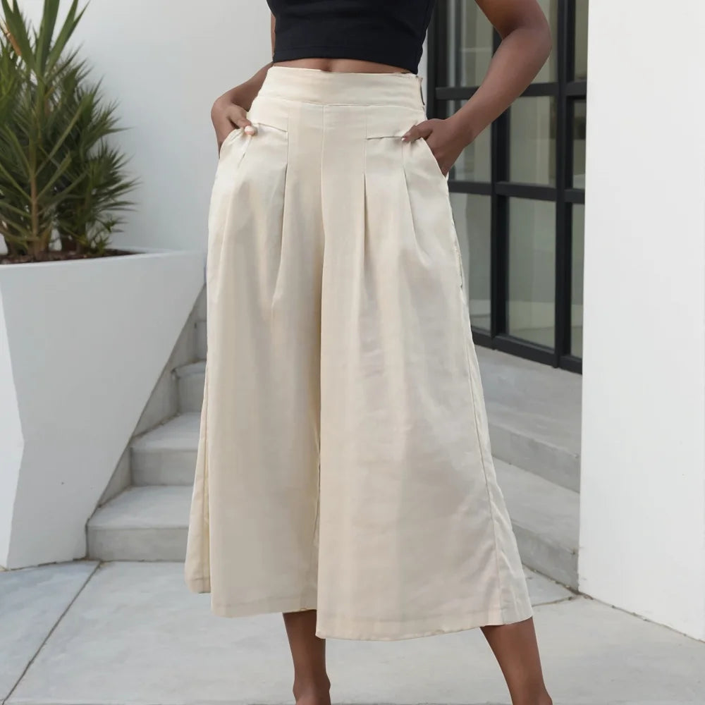Elegant Loose Elastic Waist Wide-Leg Pants