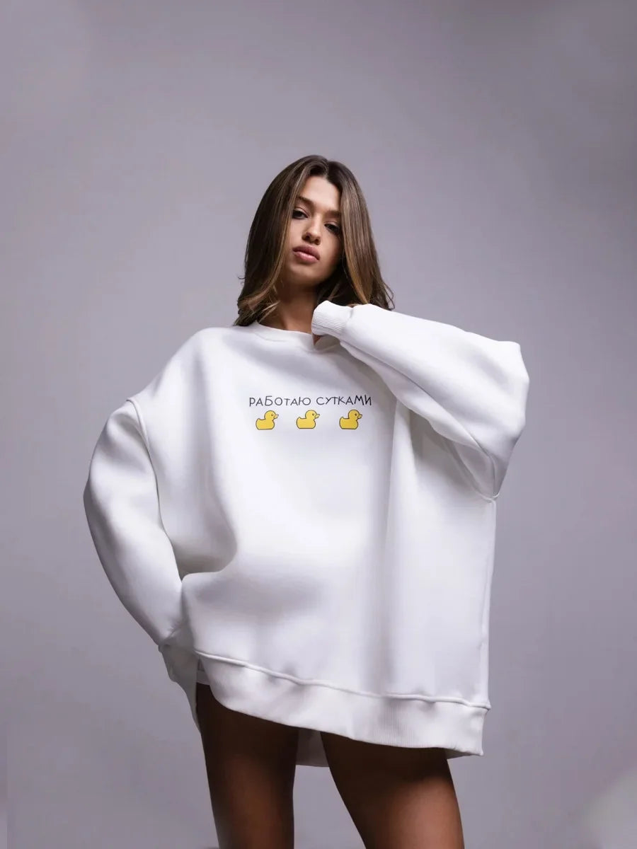 Oversized Women's Cotton Blend Print Sweatshirt