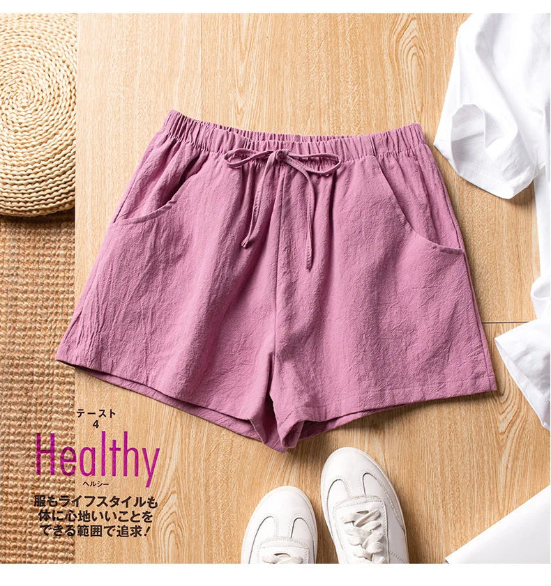 High-Waisted Linen Cotton Casual Shorts for Women
