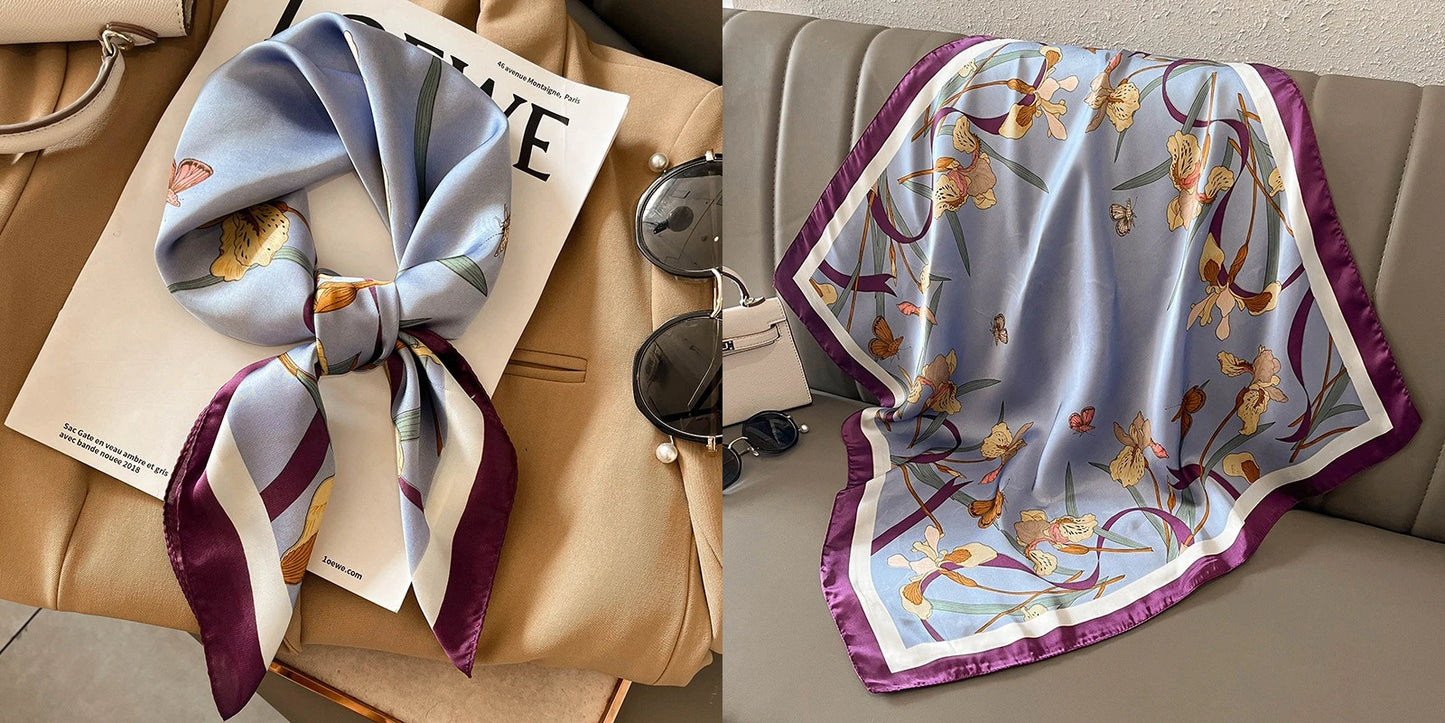 Elegant Floral Silk-Feel Square Scarf - 60-80cm Versatile Women's Neck Scarf