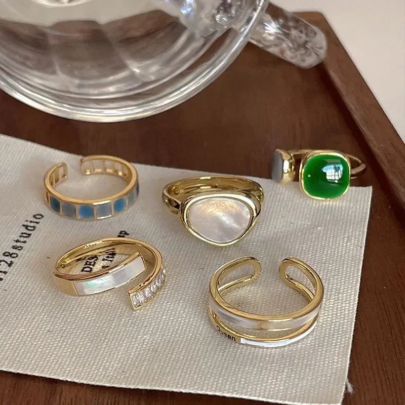 Vintage Gold Open Ring with Colorful Drip Glaze