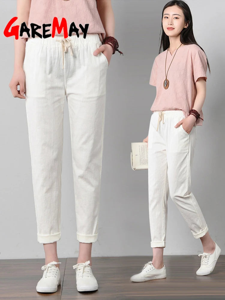 Women's Cotton Linen Ankle Pants