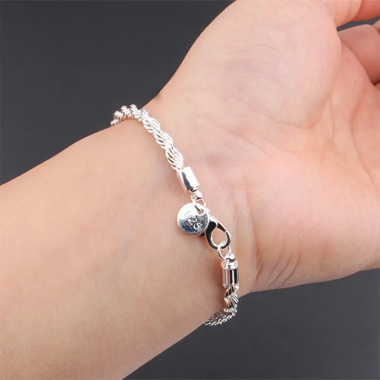 Handcrafted 925 Sterling Silver Twisted Rope Bracelet
