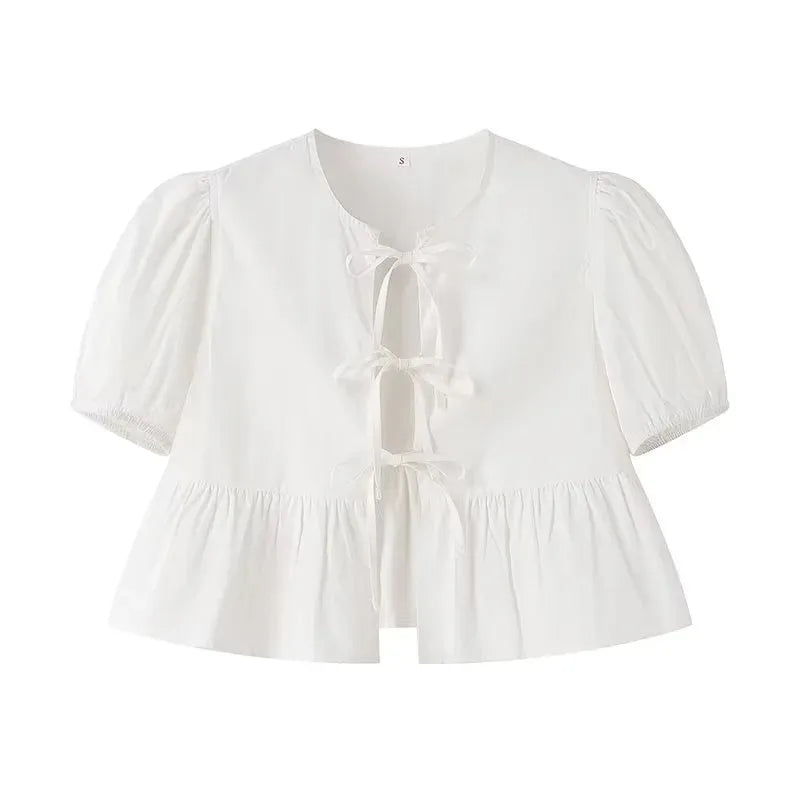 Ruffle Puff Sleeve Crop Top