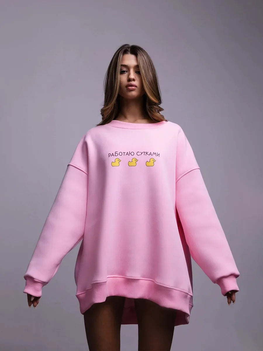 Oversized Women's Cotton Blend Print Sweatshirt