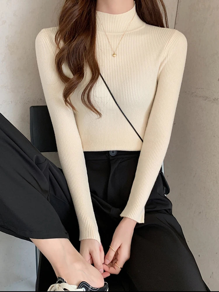 Premium Cotton-Blend Mock Neck Sweater
