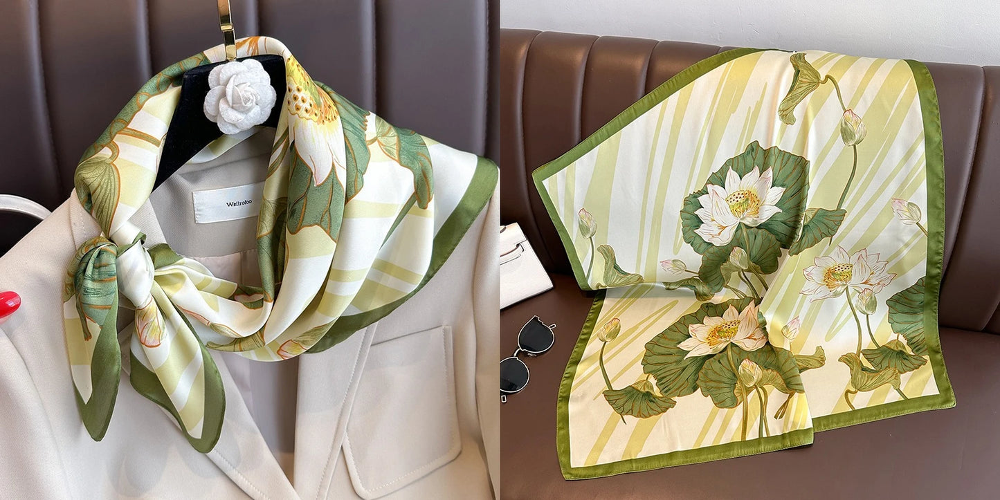 Elegant Floral Silk-Feel Square Scarf - 60-80cm Versatile Women's Neck Scarf