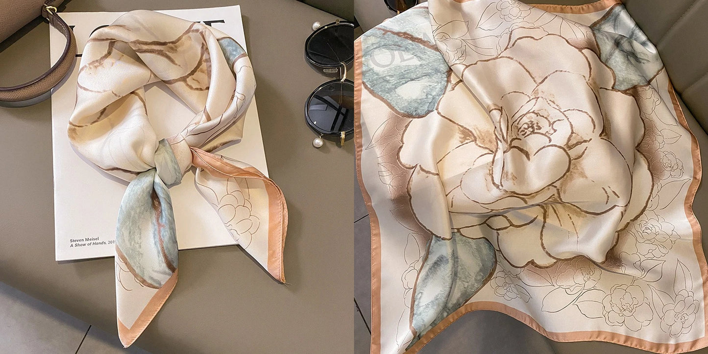Elegant Floral Silk-Feel Square Scarf - 60-80cm Versatile Women's Neck Scarf