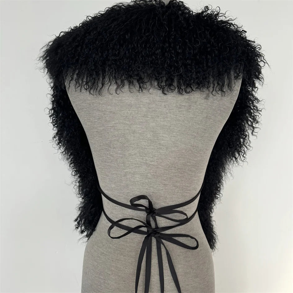 Luxury Mongolian Sheepskin Fur Halter Vest