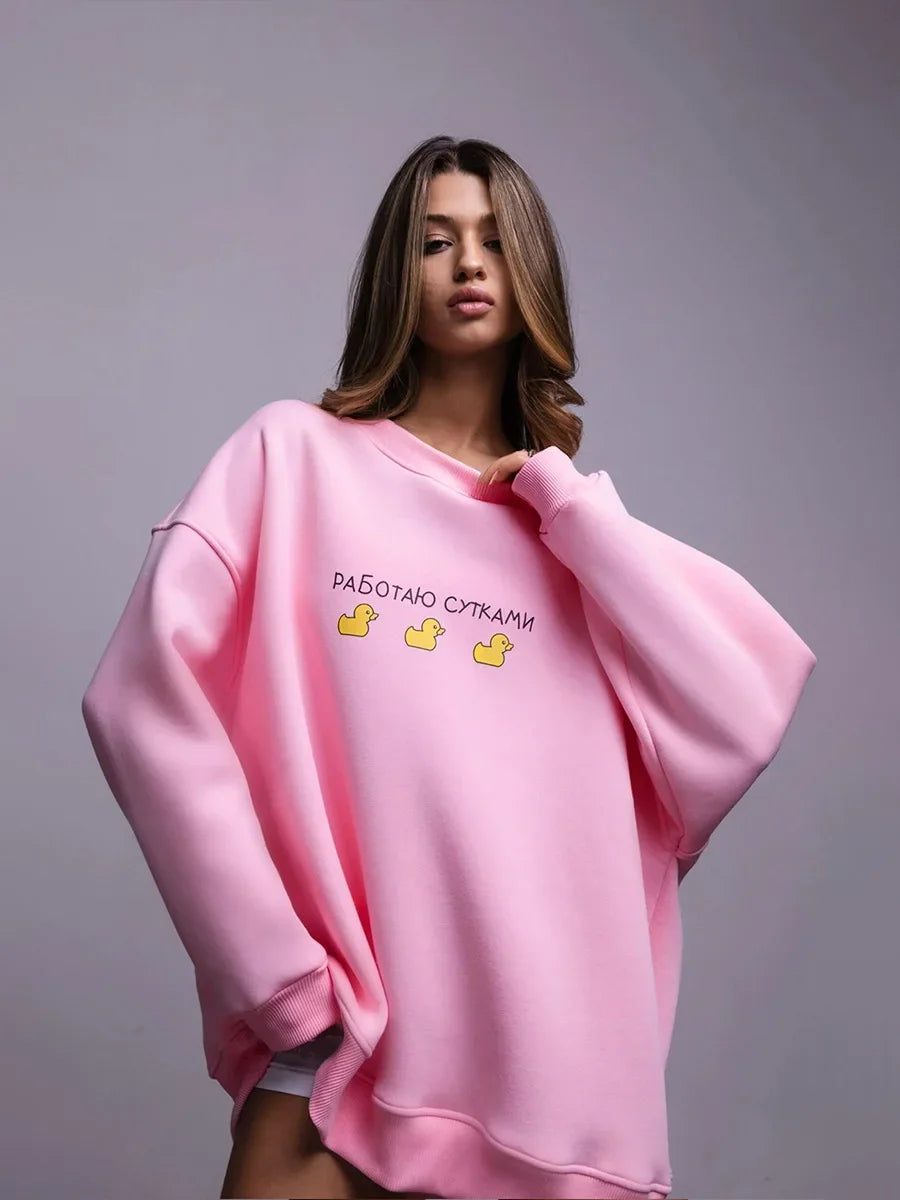 Oversized Women's Cotton Blend Print Sweatshirt