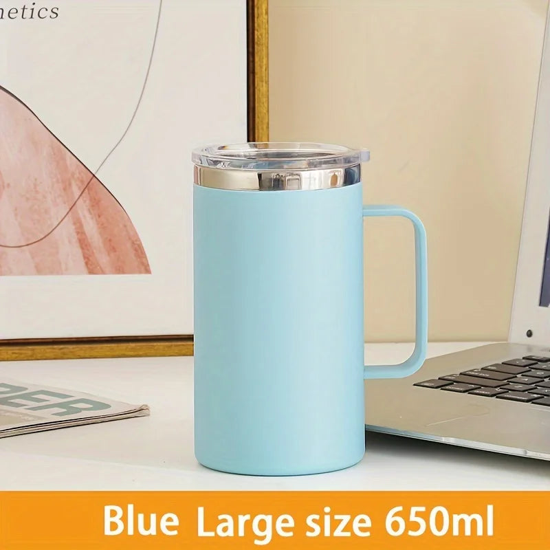 1pc Insulated Coffee Mug Cup With Handle Stainless Steel Travel Coffee Mug With Flip Lid Double Wall Vacuum Coffee Tumbler Gift