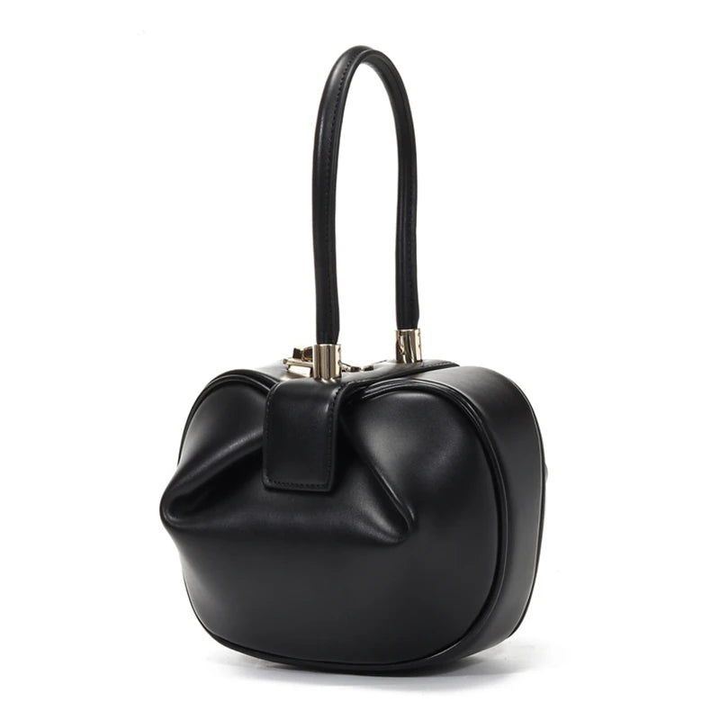 Burminsa Cowhide Genuine Leather Spherical Small Tote Bag For Women 2025 Trend Designer Evening Purse Top Handle Ladies Handbags