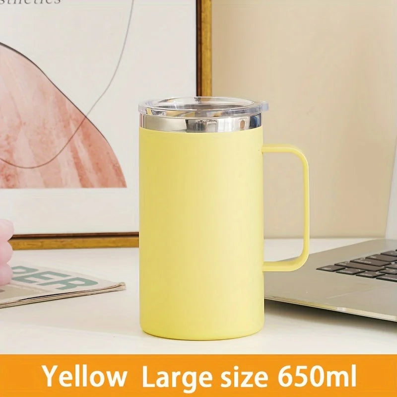 1pc Insulated Coffee Mug Cup With Handle Stainless Steel Travel Coffee Mug With Flip Lid Double Wall Vacuum Coffee Tumbler Gift