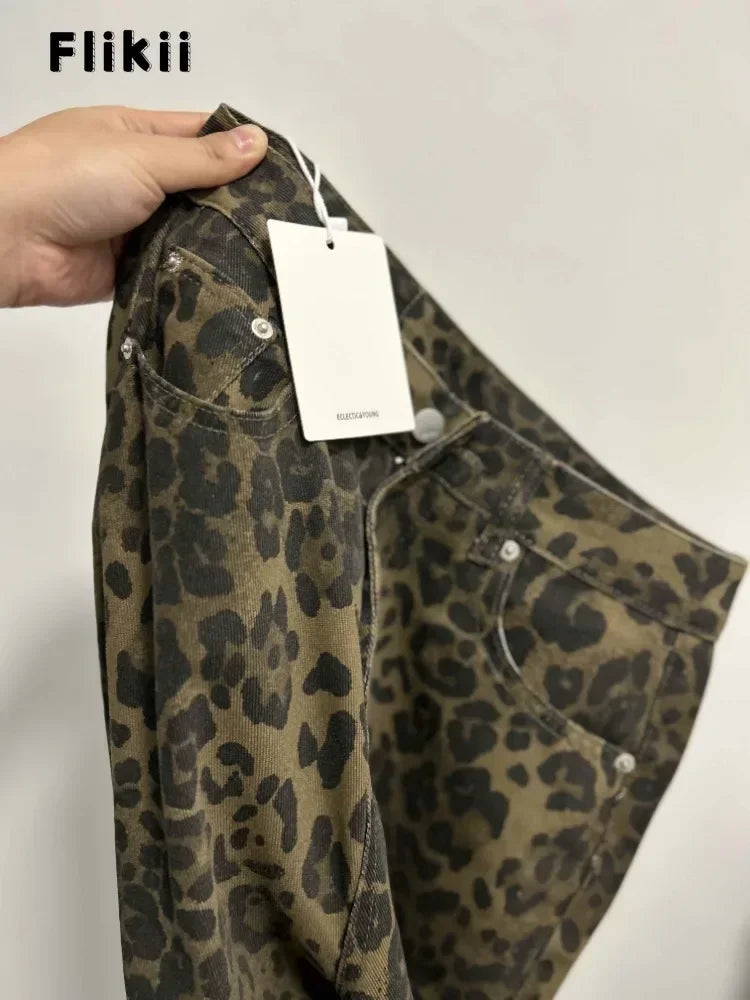 Y2K High-Waisted Leopard Print Big Jeans Pant