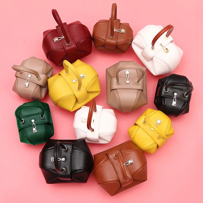 Burminsa Cowhide Genuine Leather Spherical Small Tote Bag For Women 2025 Trend Designer Evening Purse Top Handle Ladies Handbags