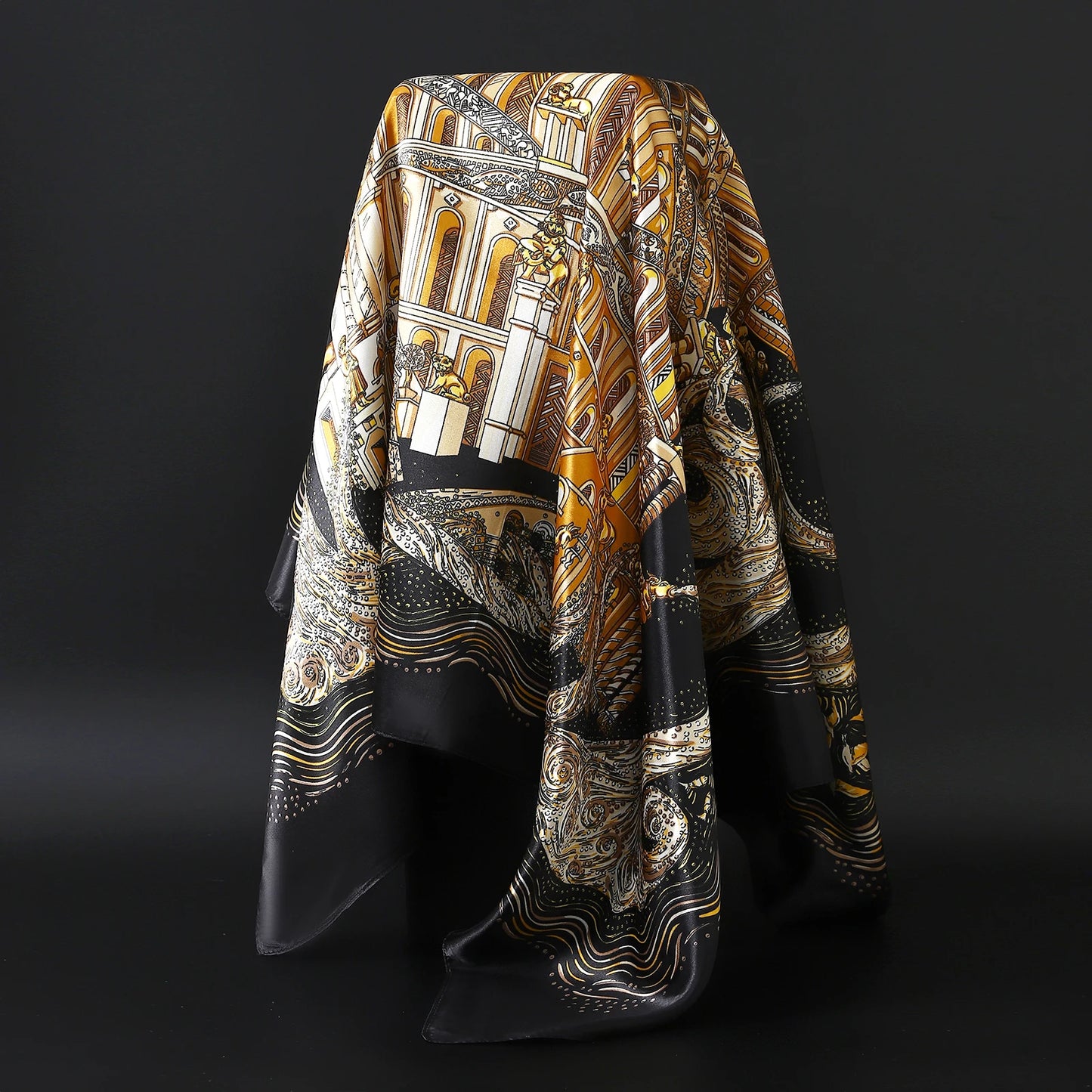 90*90cm Women Scarf Silk Feeling Hair Neck Square Brand Office bandanna muffler Waiter Flight Attendants Handkerchief Rings wrap