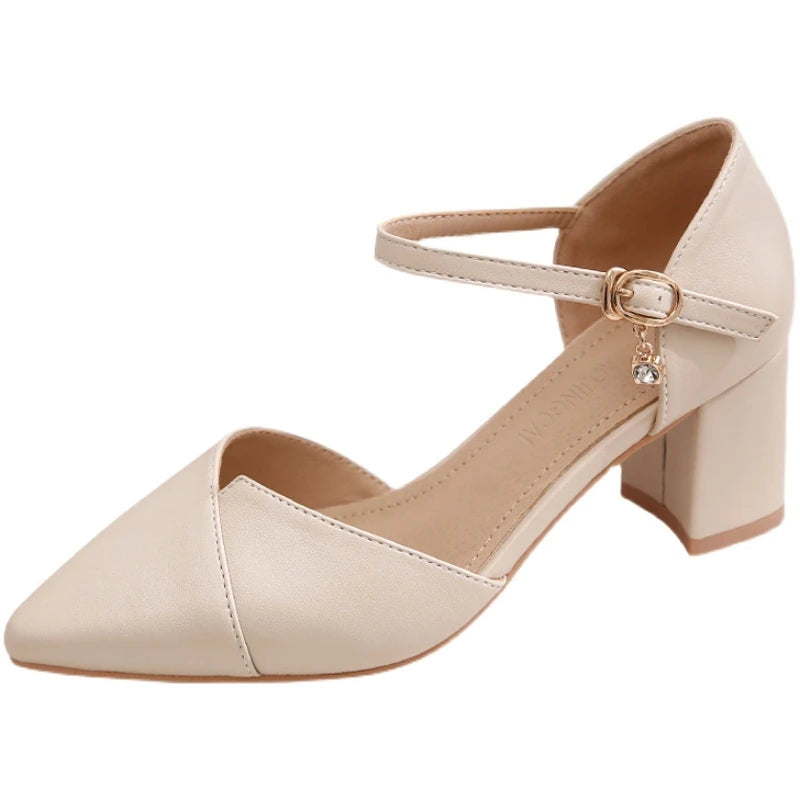Korean Version Wild Thick with Pointed Single Shoes Fashion Comfortable High Heels Trend Sexy High Heels Wedding Shoes Mujer