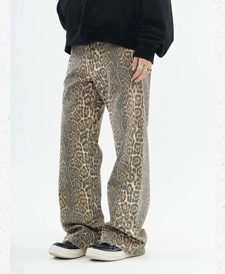 High-Waist Vintage Leopard Print Denim Jeans
