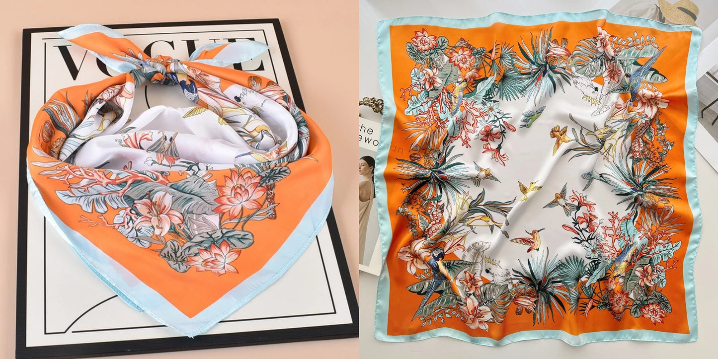 Elegant Floral Silk-Feel Square Scarf - 60-80cm Versatile Women's Neck Scarf