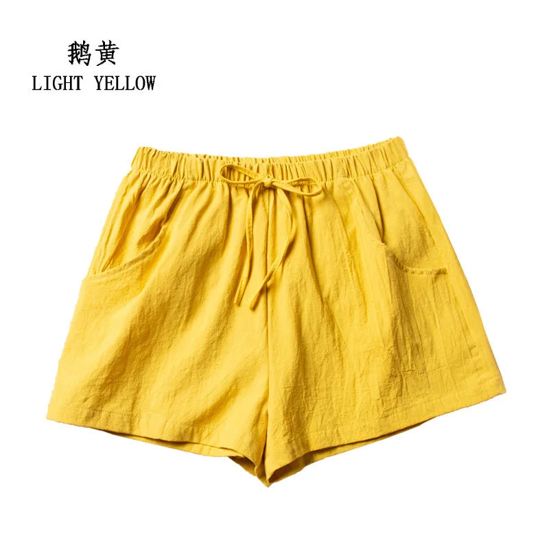 High-Waisted Linen Cotton Casual Shorts for Women