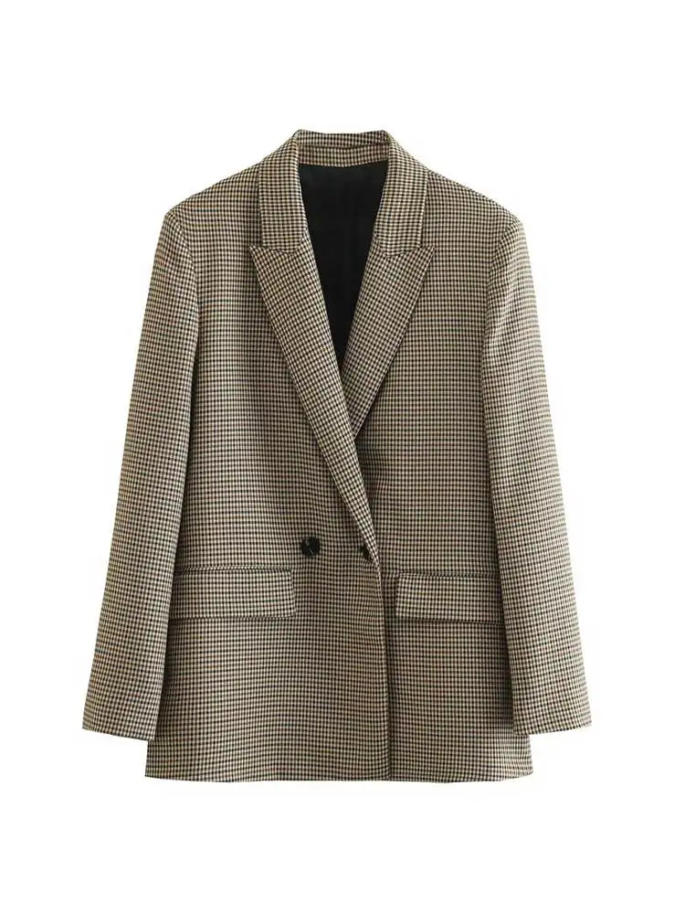 Classic Double Breasted Plaid Blazer