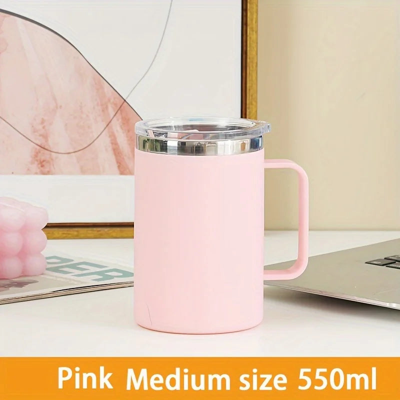 1pc Insulated Coffee Mug Cup With Handle Stainless Steel Travel Coffee Mug With Flip Lid Double Wall Vacuum Coffee Tumbler Gift