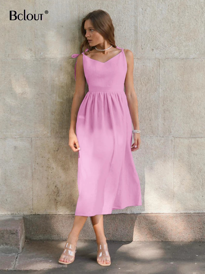 Elegant Lace-Up A-Line Dress with Pockets