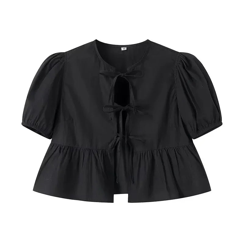 Ruffle Puff Sleeve Crop Top