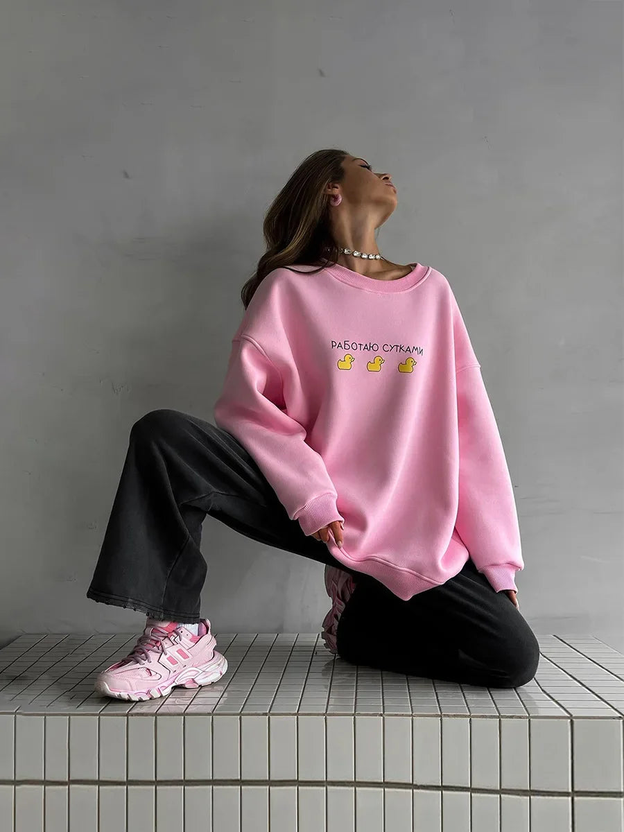 Oversized Women's Cotton Blend Print Sweatshirt