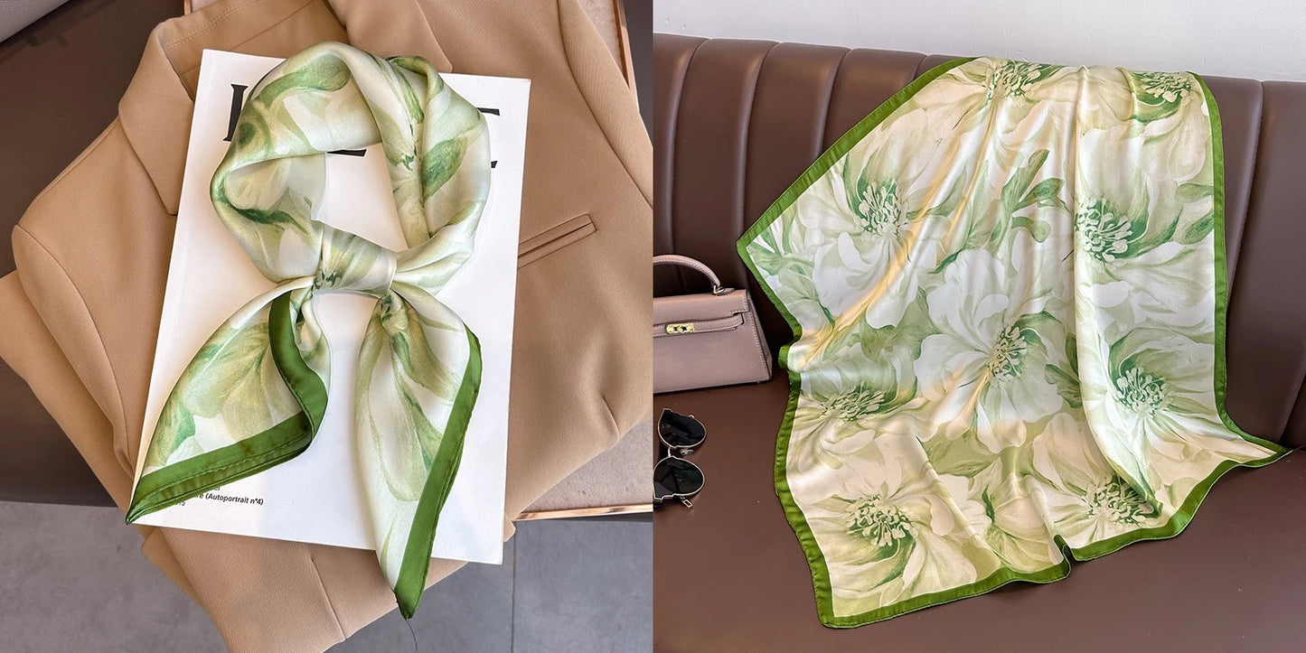 Elegant Floral Silk-Feel Square Scarf - 60-80cm Versatile Women's Neck Scarf
