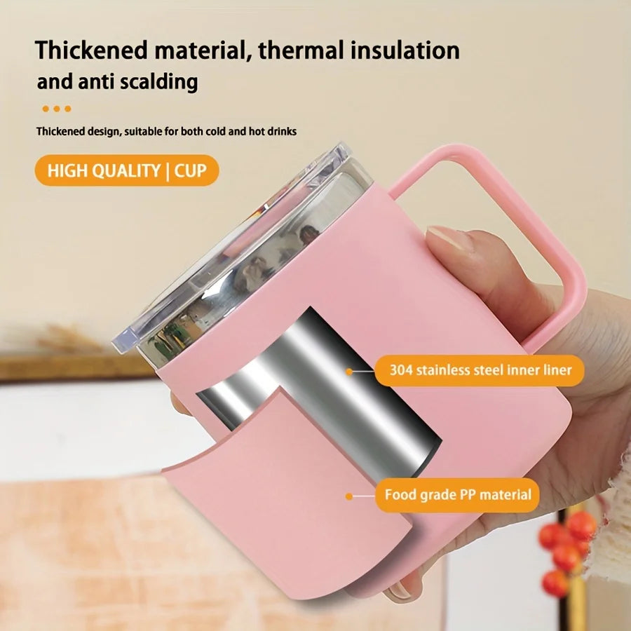 1pc Insulated Coffee Mug Cup With Handle Stainless Steel Travel Coffee Mug With Flip Lid Double Wall Vacuum Coffee Tumbler Gift